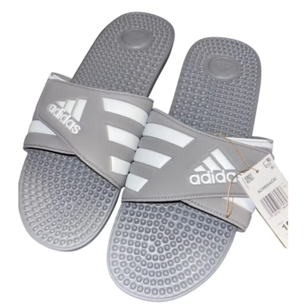 NIB ADIDAS Men's Adissage Slide Grey/White/Grey Size 18 Sporty